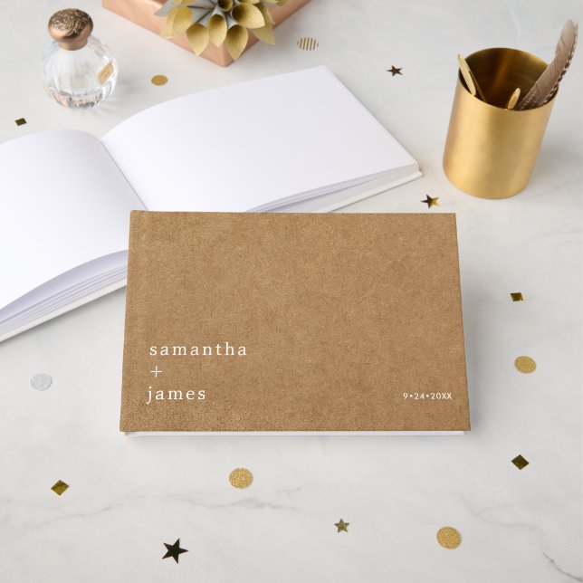 Livre D'or Rustique minimaliste Faux Kraft Mariage non photo (Recto ouvert)
