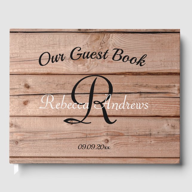 Livre d'or Rustique moderne en bois Monogramme (Recto)