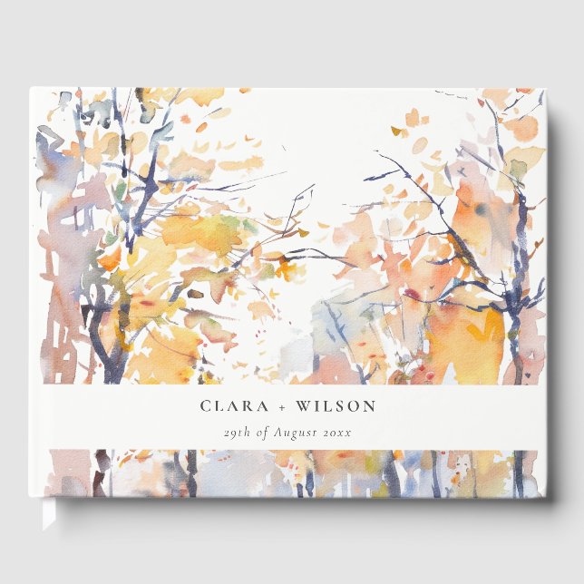 Livre D'or Rustique Pastel Jaune automne Mariage paysage auto (Recto)