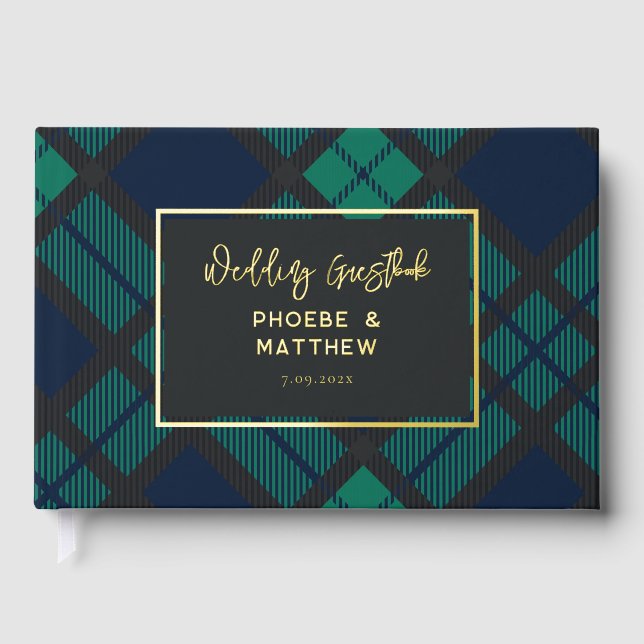 Livre D'or Rustique Plaid vert Tartan noir Mariage d'huile d' (Recto)