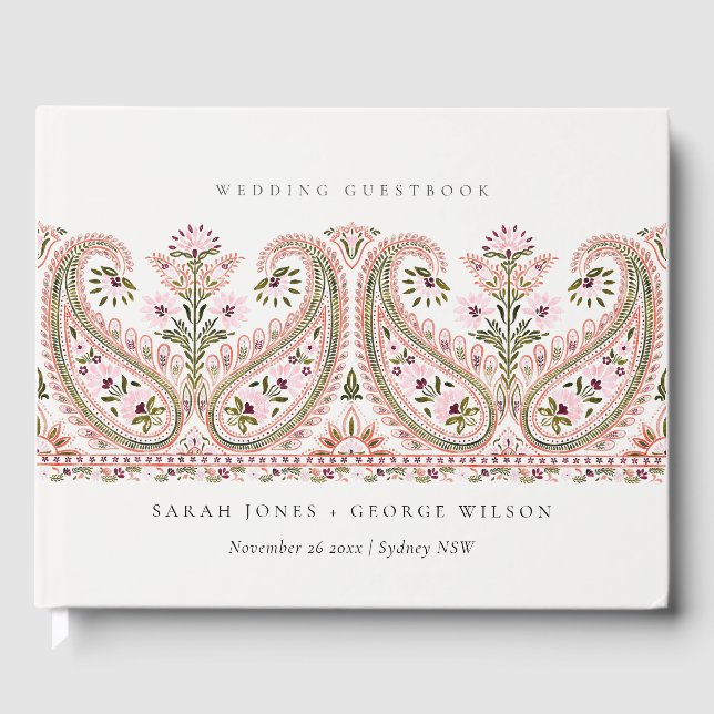 Livre D'or Rustique rose vert Floral Paisley Motif Mariage (Recto)