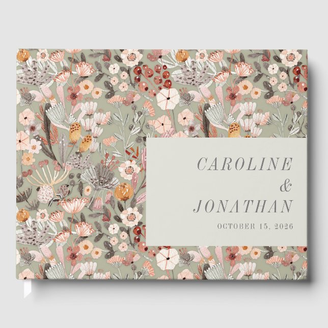 Livre D'or Rustique Sage Green Taupe Floral Boho Custom Weddi (Recto)