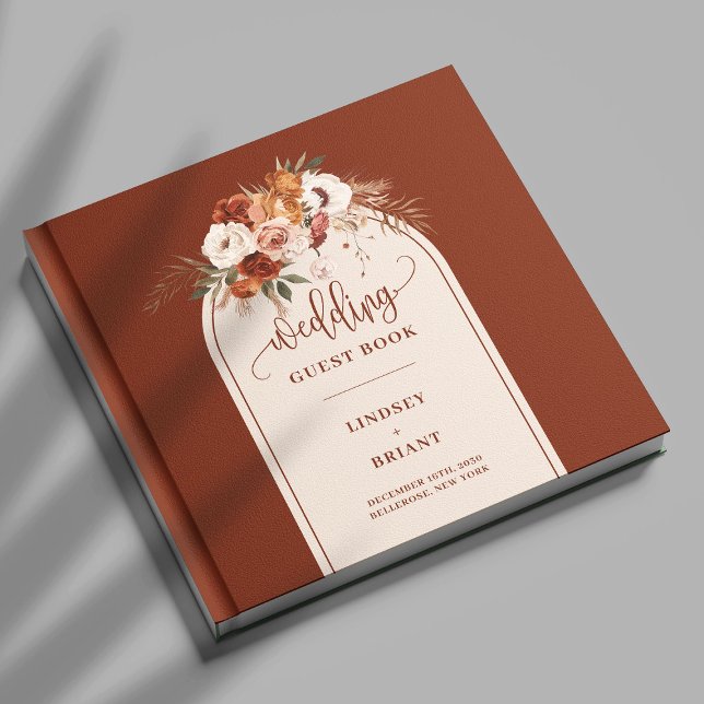 Livre D'or Rustique Terracotta Pampas Grass Boho Arch Mariage (Rustic Terracotta Pampas Grass Boho Arch Wedding Guest Book)
