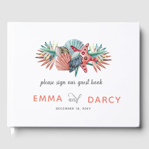 Livre D'or Rustique Watercolor Seashells Starfish Beach Maria