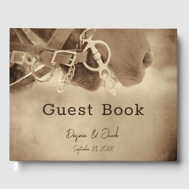 Livre D'or Rustique Western Brown Horse Mariage (Recto)