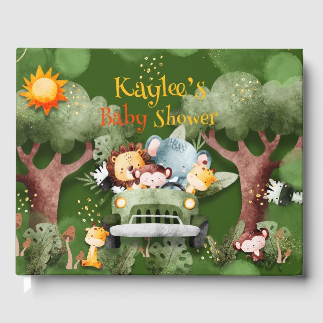 Livre D'or Safari Animaux Baby shower personnalisé (Recto)