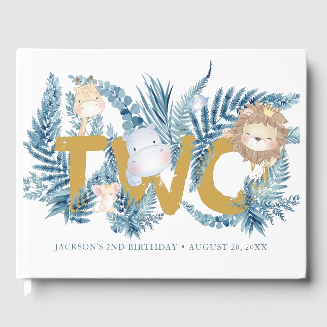 Livre D'or Safari Animaux Blue Boy 2e anniversaire (Recto)