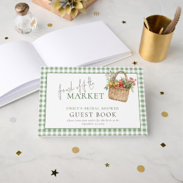 Livre D'or Sage Gingham Fête de Mariage Fraîche du Marché