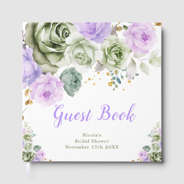 Livre D'or Sage Green and Purple Floral Bridal Shower (Recto)