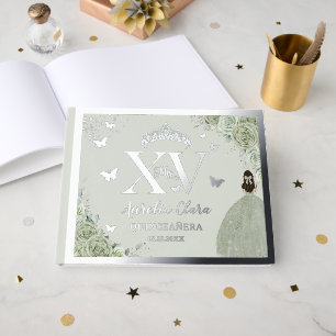 Livre D'or Sage Green Floral Quinceañera Quince 15 XV Argent