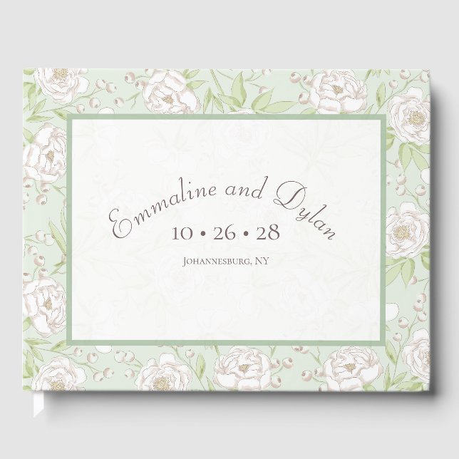 Livre D'or Sage Green White Rose Wedding (Recto)