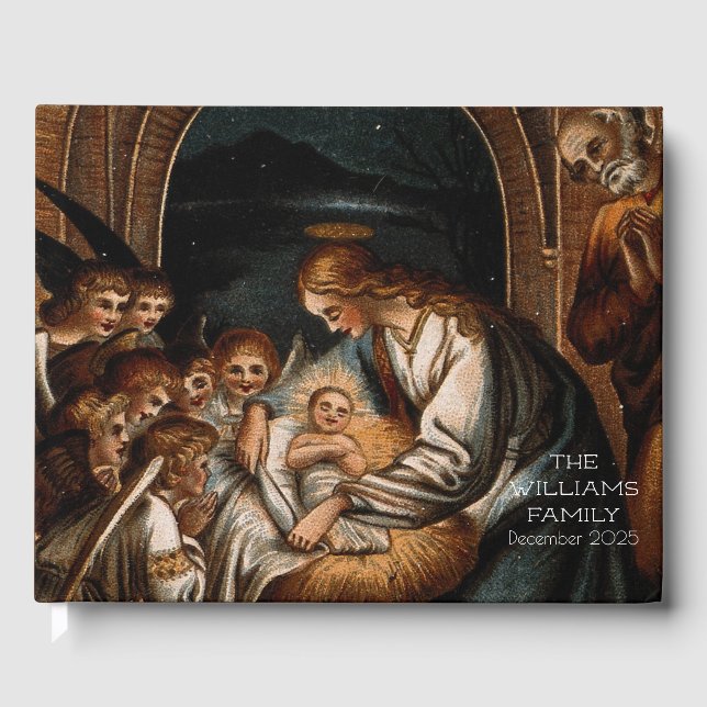 Livre D'or Scène de la Nativité Vierge Marie Bébé Jésus Anges (Recto)