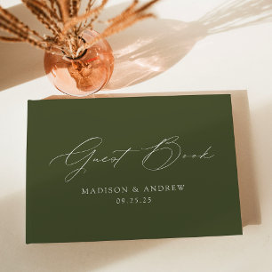 Livre D'or Script élégant moderne Mariage photo vert olive