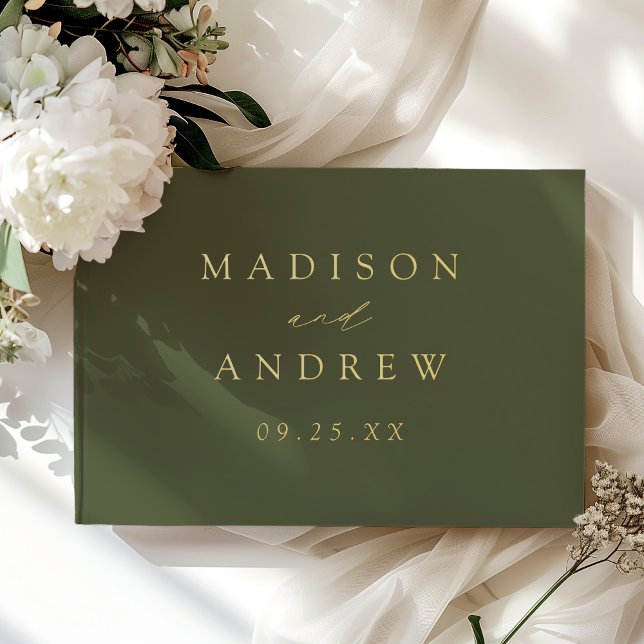 Livre D'or Script élégant moderne Mariage photo vert olive (Créateur téléchargé)