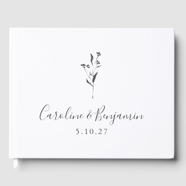 Livre D'or Script floral simple Mariage Boho blanc personnali (Recto)