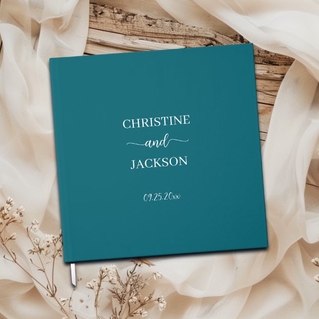 Livre D'or Script moderne élégant Bleu Mariage Turquoise Arge (Créateur téléchargé)