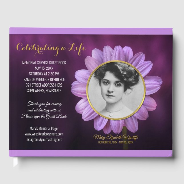 Livre D'or Service Memorial Purple Daisy Gold Photo Frame (Recto)