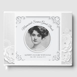 Livre D'or Service Mémorial Simple Blanc Élégant Photo