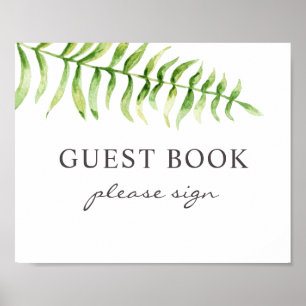 Livre d'or signer. Fougère aquarelle. Mariage verd