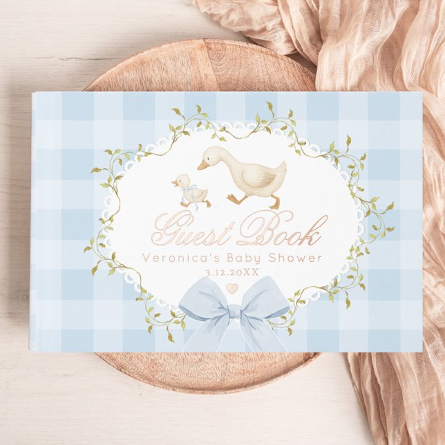 Livre D'or Silly Goose Blue Gingham Whimsical Baby Shower (Créateur téléchargé)
