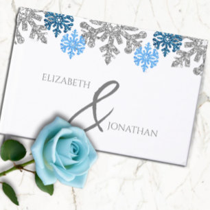 Livre D'or Silver Blue Snowflakes Mariage d'hiver