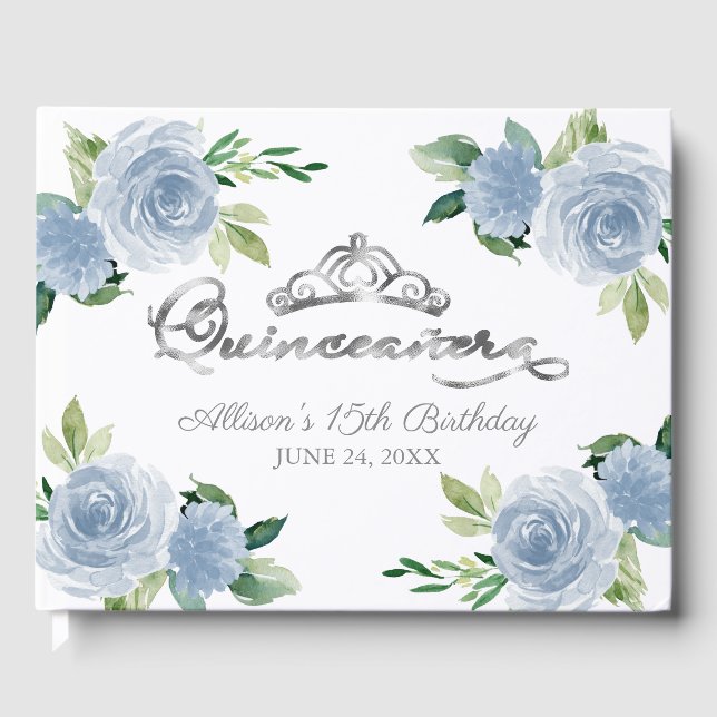 Livre D'or Silver Tiara Bleu clair Quinceanera Florale (Recto)