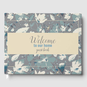 Livre D'or Simple Crème Bleue Gris Accueil Floral