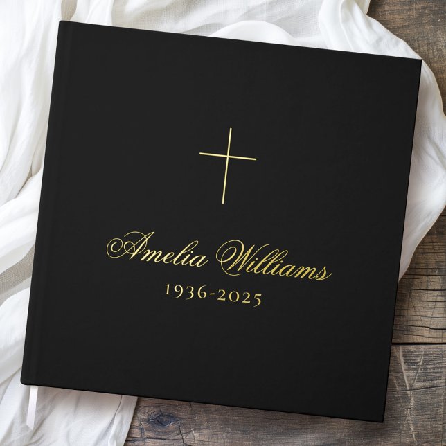 Livre D'or Simple croix amoureux mémoire funéraire mémorial n (Simple cross loving memory funeral memorial black guest book)