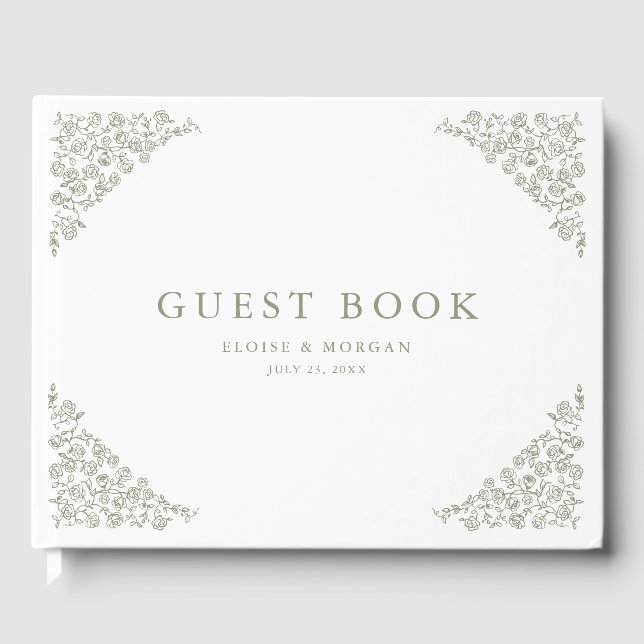 Livre D'or Simple Delicate Floral Timeless Sage Mariage vert (Recto)