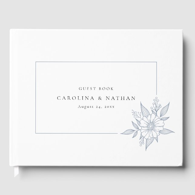 Livre D'or Simple élégant Floral Dusty Mariage bleu (Recto)