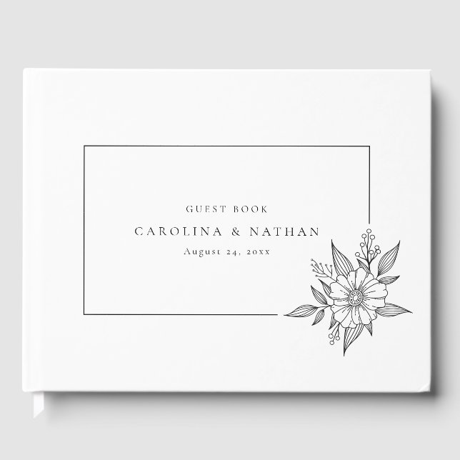 Livre D'or Simple Elegant Floral Mariage noir et blanc (Recto)