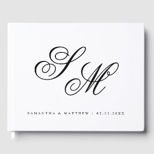 Livre D'or Simple Elegant marié Monogramme Mariage blanc