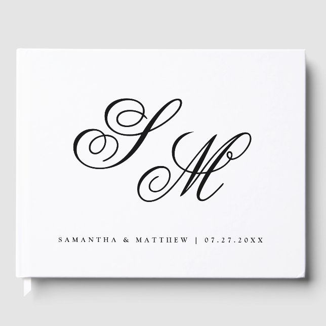 Livre D'or Simple Elegant marié Monogramme Mariage blanc (Recto)