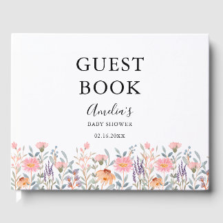 Livre D'or Simple Fête de Bébé Jardin Floral Aquarelle