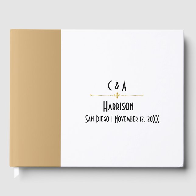 Livre D'or Simple Glam Or et Blanc Couple Monogrammé  (Recto)