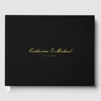 Livre D'or Simple Gold Script Black Wedding Guest Book