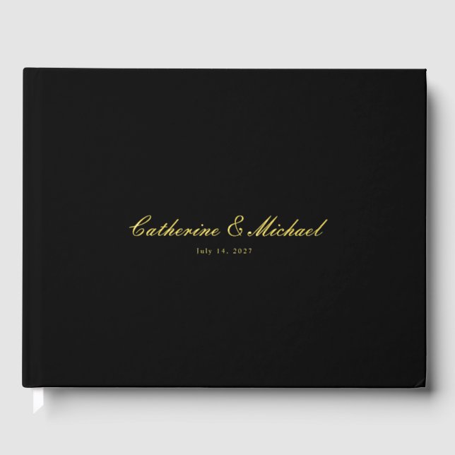 Livre D'or Simple Gold Script Black Wedding Guest Book (Recto)