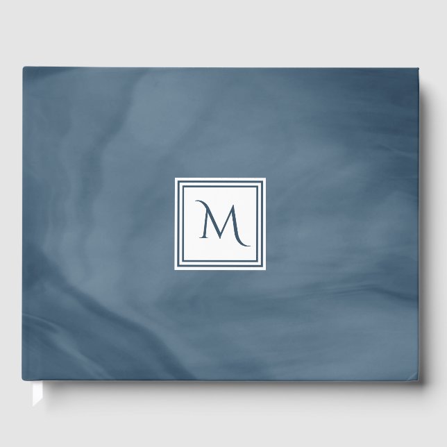 Livre D'or Simple Marine Bleu Marbre subtil Monogramme modern (Recto)
