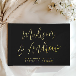 Livre D'or Simple noir et or Foil Script Mariage photo