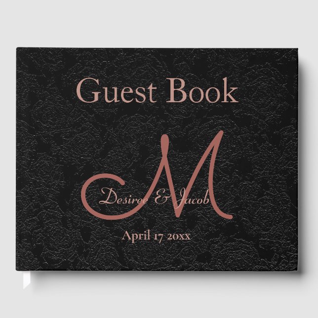 Livre D'or Simple Rose noir or élégant mariage Monogramme (Recto)