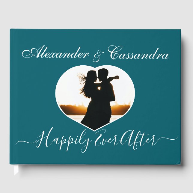 Livre D'or Simple Turquoise Turquoise Blue Photo Mariage (Recto)