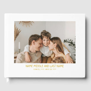 Livre D'or Simple White Gold Photo Celebration of Life
