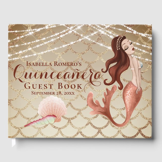 Livre D'or Sirène en or Rose sous la mer Quinceañera (Recto)