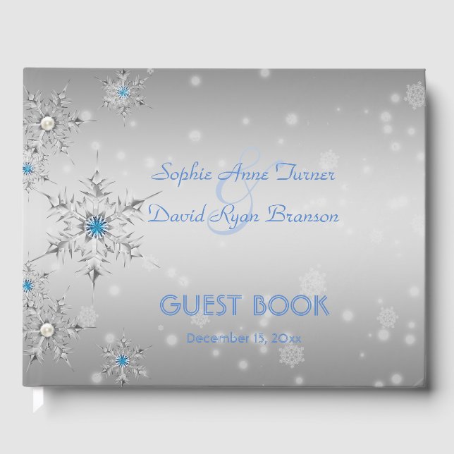 Livre D'or Snowflakes en argent Crystals Blue Pearls Mariage (Recto)