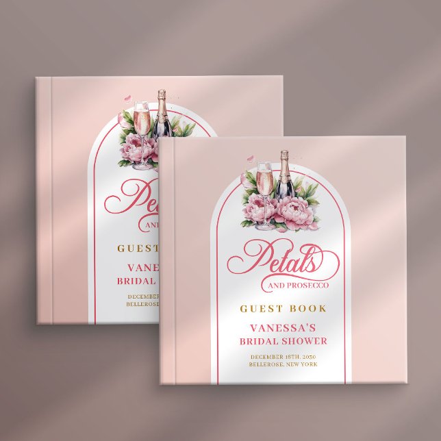 Livre D'or Soft blush and gold petals prosecco guest book (Soft blush and gold petals prosecco guest book)