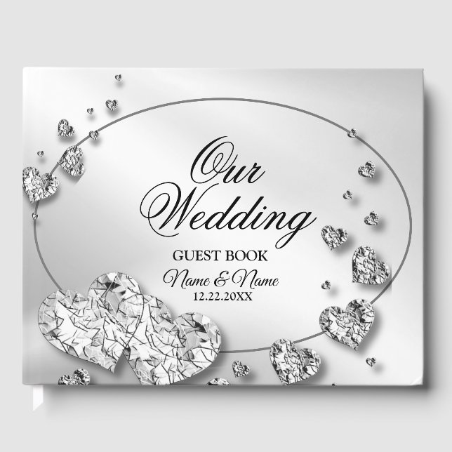 Livre D'or Soirée de mariage Coeurs d'argent Grey Élégant (Recto)