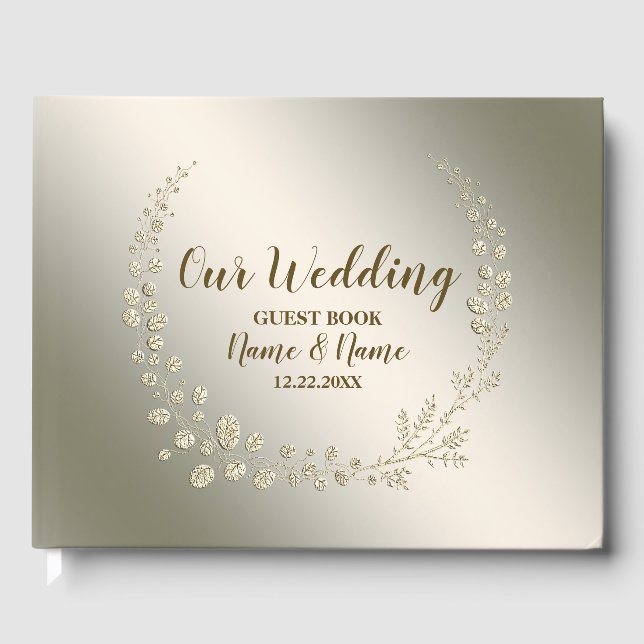 Livre D'or Soirée de mariage Golden Floral Feuilles Wreath Él (Recto)