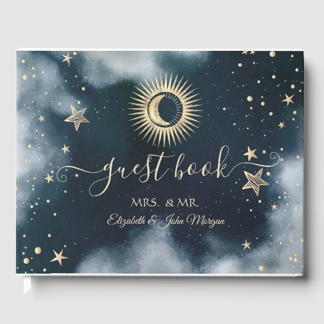Livre D'or Soleil d'or céleste, Lune, Ciel nocturne étoilé (Recto)