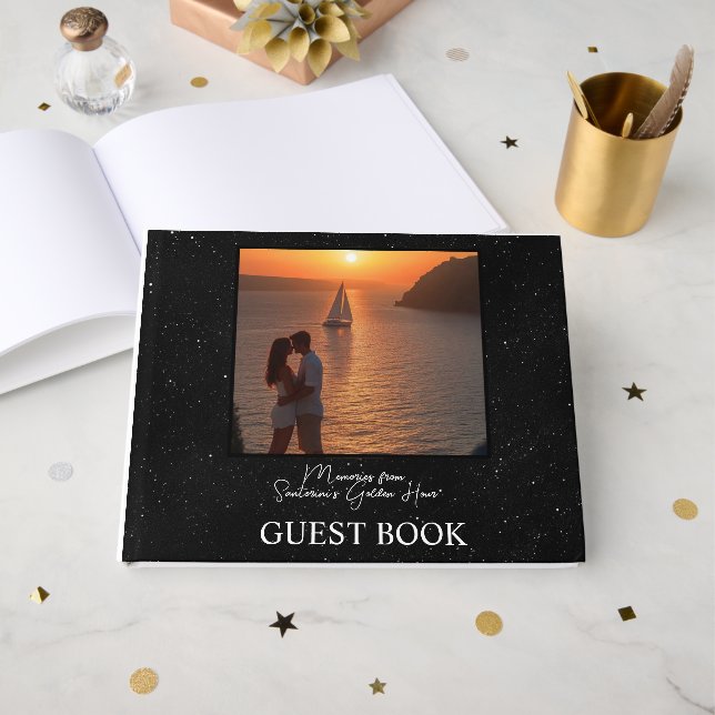 Livre D'or Souvenirs de l'Heure d'or de Santorin - Romantique (Recto ouvert)