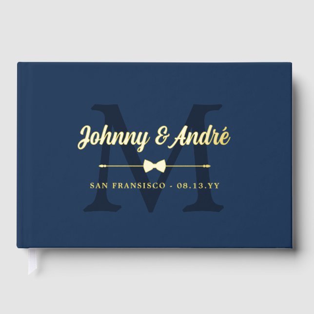 Livre D'or Space Blue Gold Bowtie Monogram Gay Mariage (Recto)